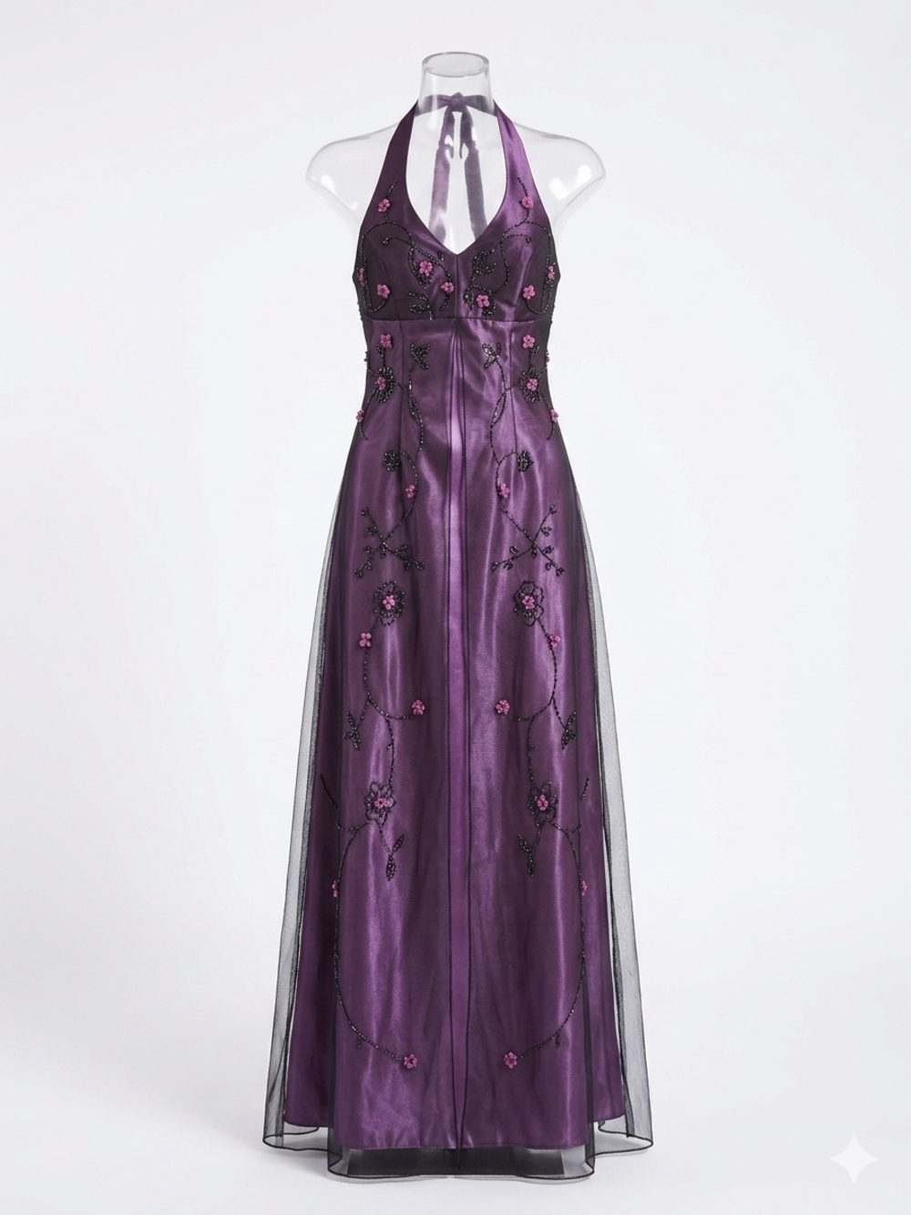 Night Way Collections Purple Halter Maxi Dress with Beaded Floral Detail 6